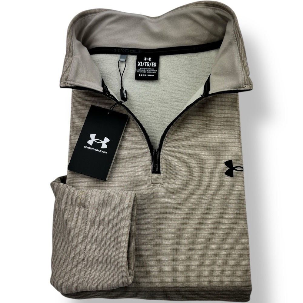 Under Armour Brown Stripe Storm ¼ Zip Pullover Sweater XL Loose Polyester NWT‎